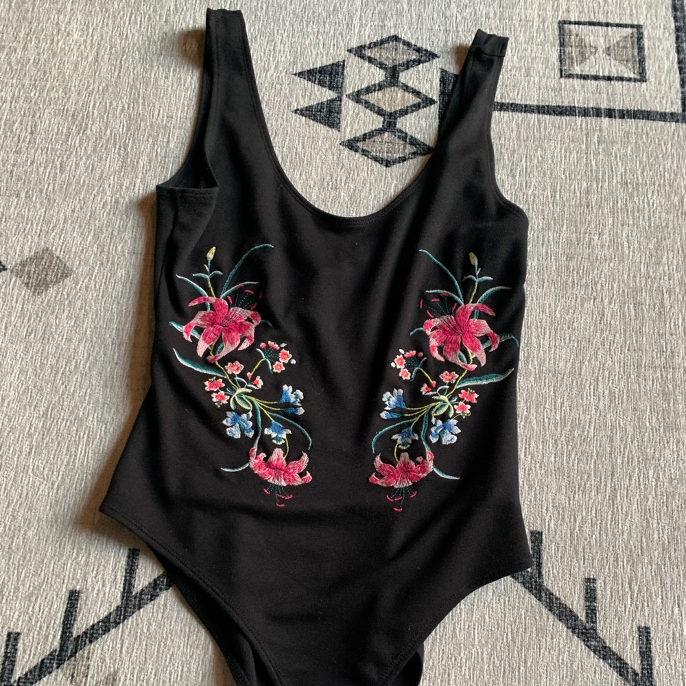 Black and Floral Thing Body Suit